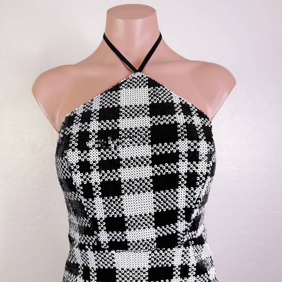 Dear Moon Plaid Sequin Tie Halter Mini Dress Retro Y2K HOCO Juniors 1 XS NWT - Picture 3 of 13